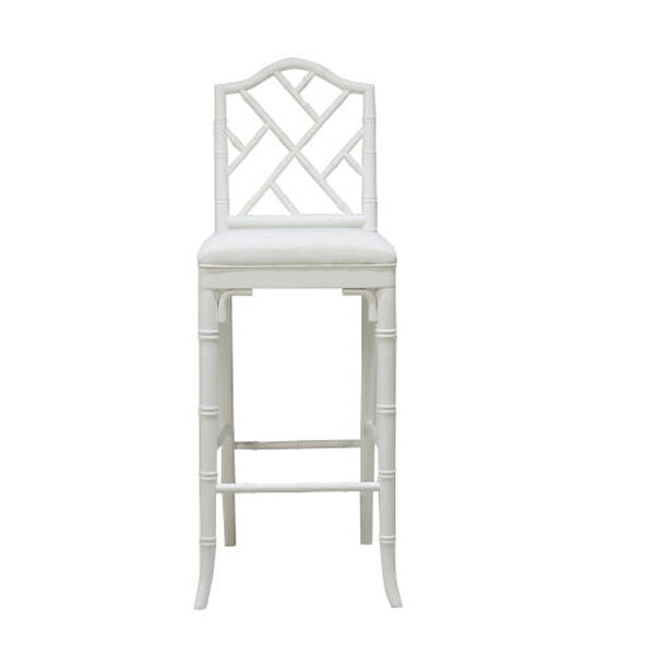 Lloyd Matte White Lacquer White Linen Chippendale Style Bamboo Bar Stool, image 3